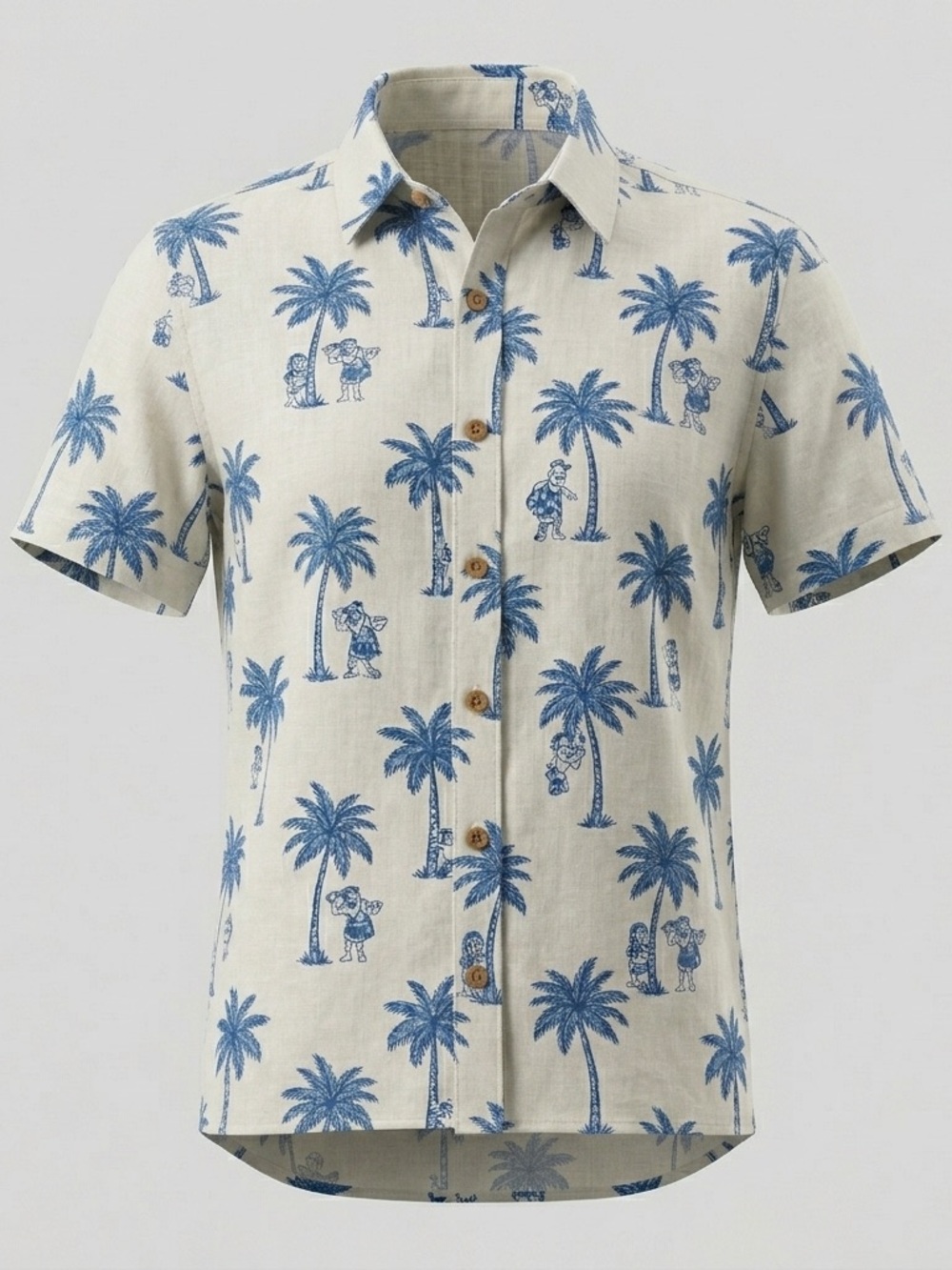 Ben Sherman Linen Blend Hawaiian Camp Shirt Ivory Blue Palm Trees Men’s S NWT